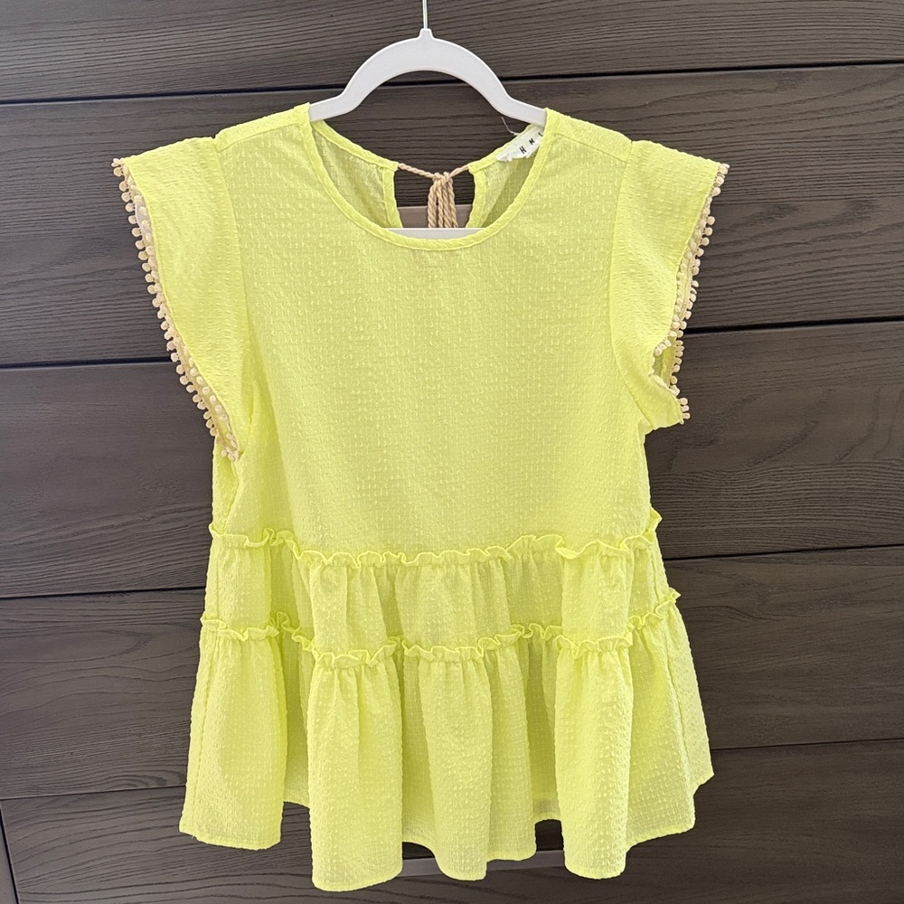 THML Bright Yellow Ruffle Tiered Peplum Top